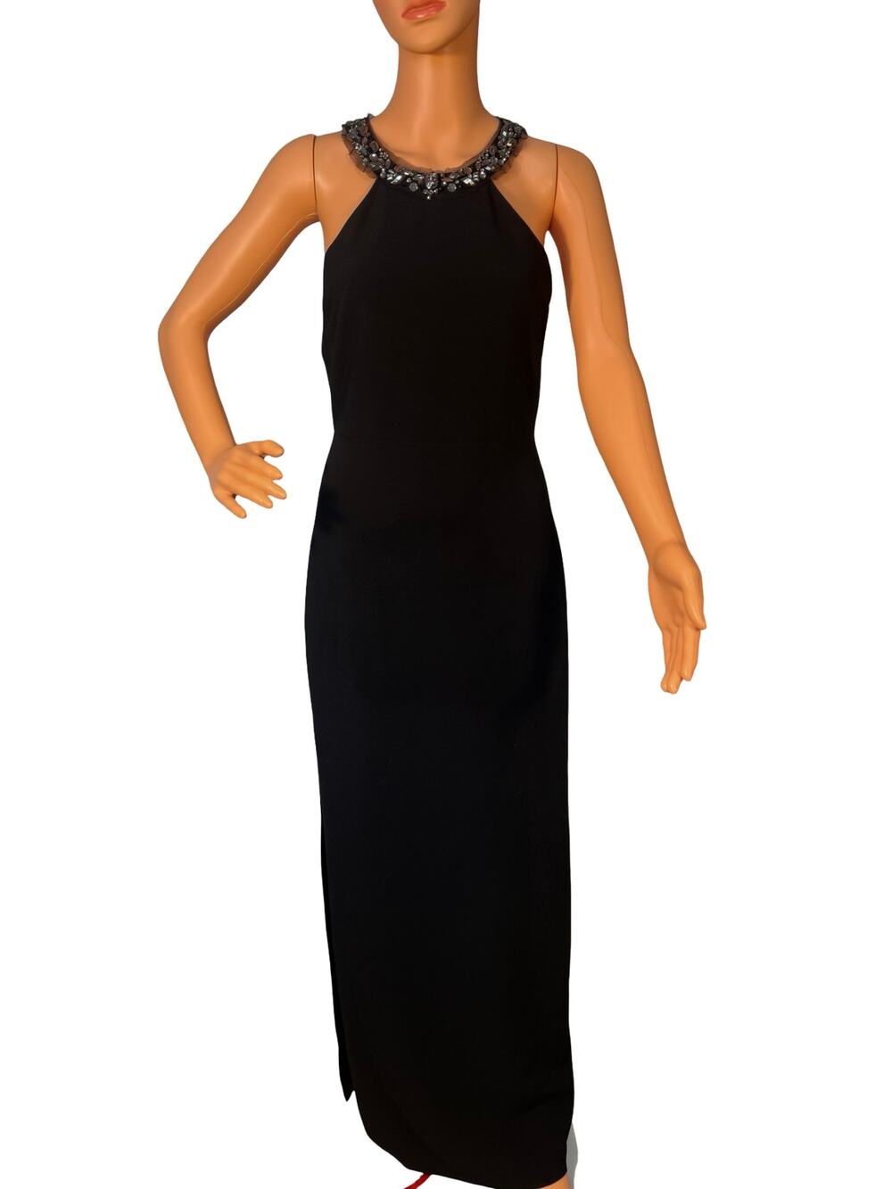 BCBGMAXAZRIA Black Beaded Neck Sleeveless Maxi Gown Formal evening Dress